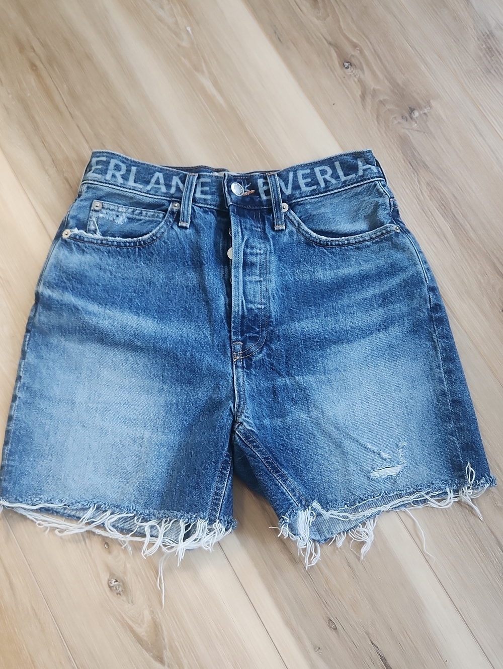 Everlane Distressed Blue High-Rise Denim Cutoff Shorts